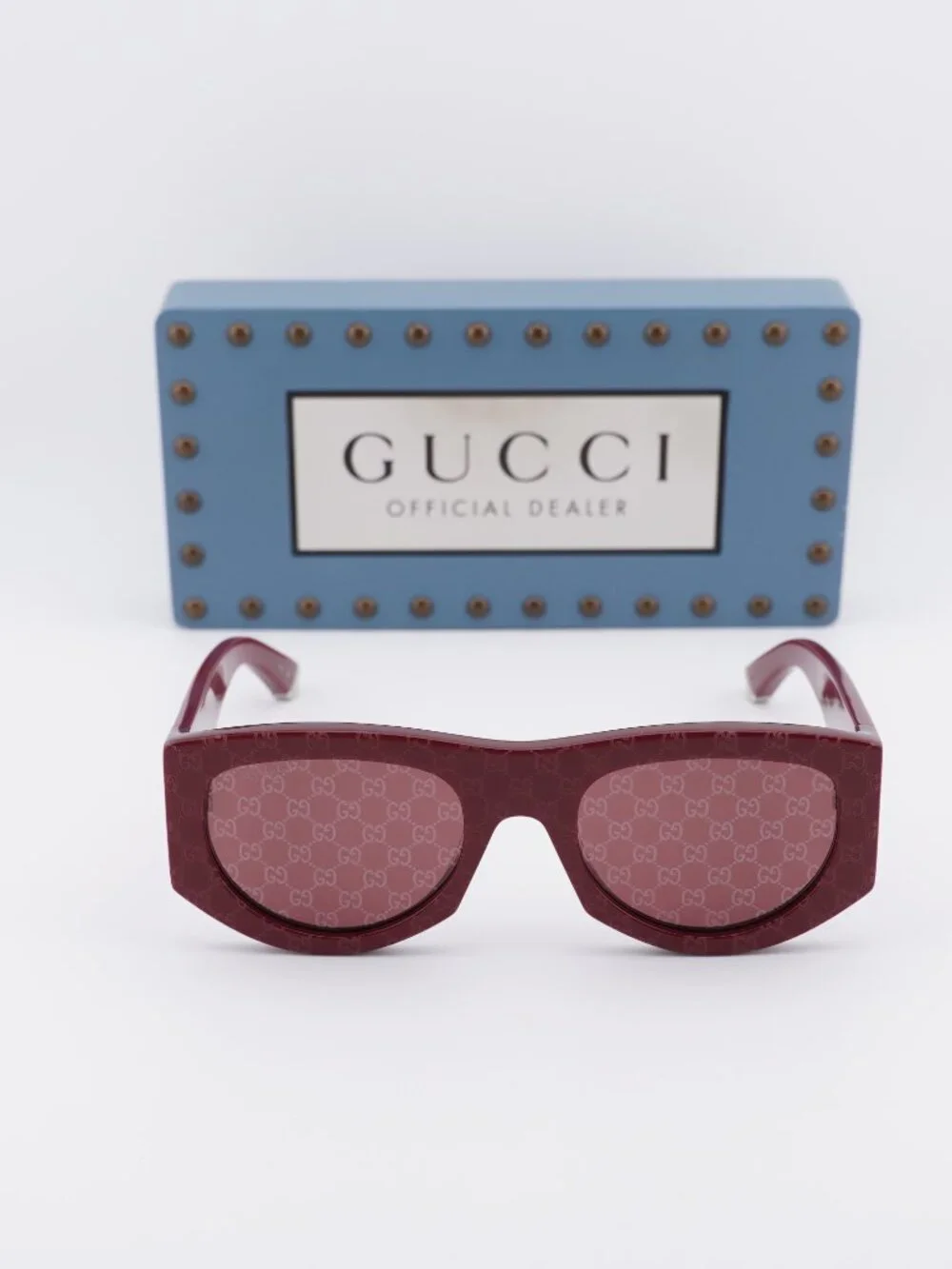 Gucci GG1918S 004 Square Sunglasses-Burgundy with GG Pattern/Red with GG Pattern